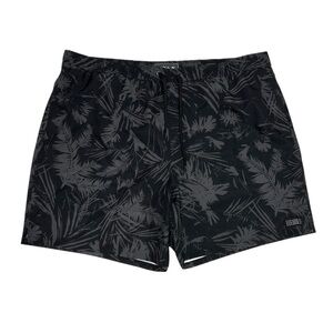 O'Neill Black Swim Trunks with Tropical Leaf Design